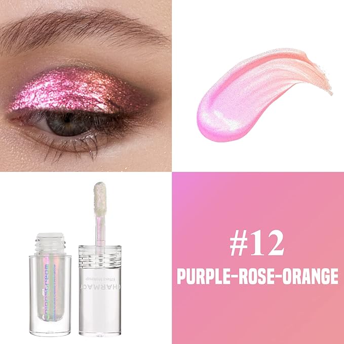 CHARMACY Liquid Duochrome Eyeshadow, Multi-Dimensional Eye Looks, Long Lasting Glitter Eye Shadow Sets Metallic Pigments, Quick Drying, Sparkling Shiny Eye Makeup for Beginners, 1.6g (#12)