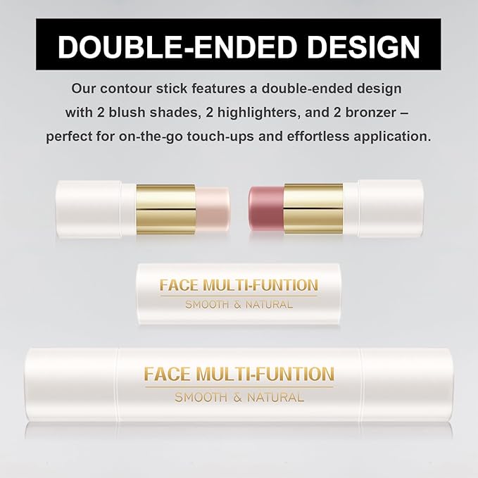6 Colors Cream Contour Sticks Set, Shades with Highlighter, Bronzer and Blush, Double Ended Contour Sticks for Cheeks,Long Lasting, Waterproof and Matte Finish Makeup Kit (SET B)