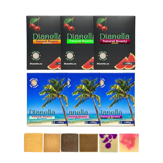Natural Body Soap Bar with Long Lasting Scent Moisturizing Formula made in Canada for Men and Women. Multi-Pack (6-Pack Collection, All Scents)