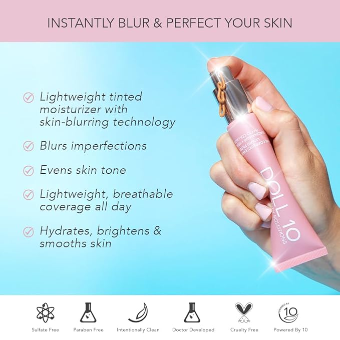 Doll 10 TCE Liquid Filter – CC Cream - Liquid Foundation - Lightweight Tinted Moisturizer & Skin Tint - Blurs Pores & Fine Lines - Vegan - Clean Makeup - [Tan/Deep] - 30 Day Supply