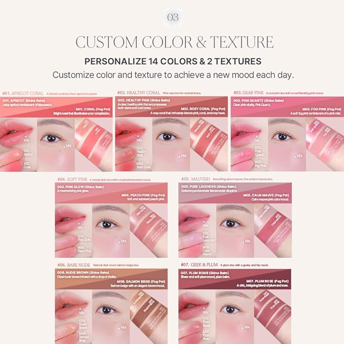 Heart Percent Dote On Mood Custom Lip & Cheek, Matte (Fog Pot) + Glow (Shine Balm) Dual Type Multi-use Blush & Lip Tint [#02. Healthy Coral]