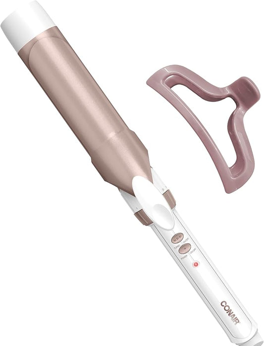 Conair Double Ceramic 1 ½-Inch Curling Iron with Claw Clip, 1 ½-Inch Barrel Creates Soft Waves, Hair Waver for Use on Medium & Long Hair, White/Rose Gold