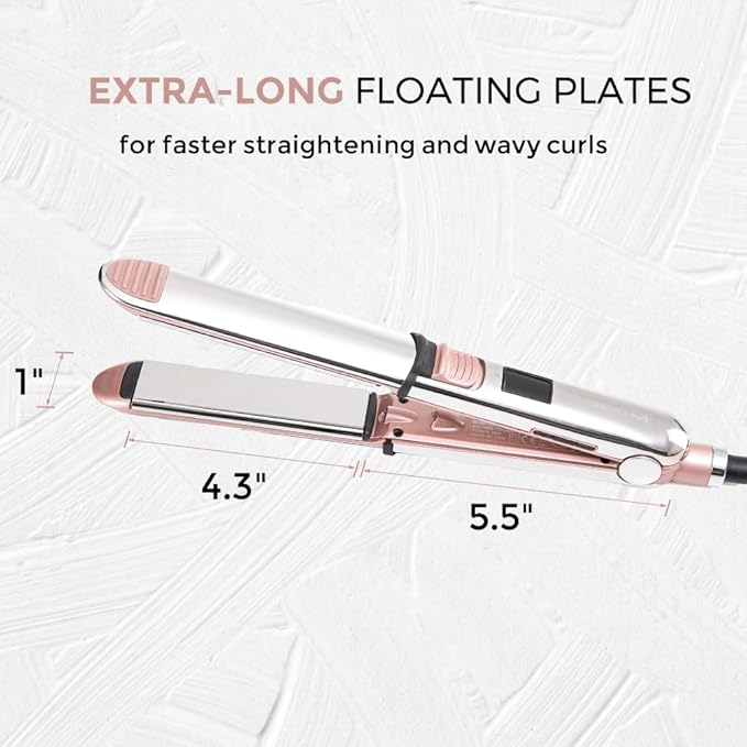 2-in-1 Titanium Ionic Flat Iron,Professional Hair Straightener & Curler, Fast Heating, Dual Voltage, Pink, for All Hair Types