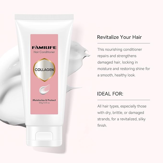 FAMILIFE Collagen Infused Deep Conditioner for Dry Damaged Hair Travel Size Hair Conditioner Restores Hydration and Shine Perfect for Travel Business Trips and Gifting