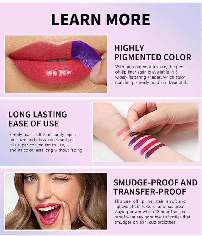 Peel-Off Lip Liner Stain Set | 2 Color Long-Lasting Waterproof Lip Tint, Transfer-Proof Matte Highly Pigmented Color Lip Gloss Longwear Pigmented (NEON ROSE/DMNE, Set1)