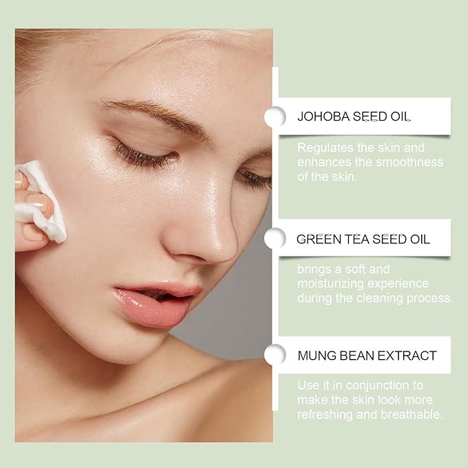 Mung Bean Cleansing Oil, Double Cleansing Makeup Oil,Blackhead Remover, Deep Pore Cleanser, Non-Comedogenic, 3.38fl.oz/100ml