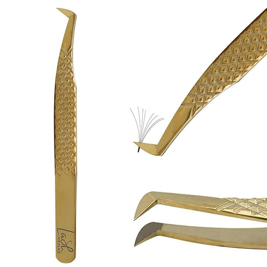 Extra Slim Bootie Tweezer - Diamond Grip Lash Tweezers for Eyelash Extensions - Fiber Tip Lash Tweezers for Classic & Volume Lash Extensions – Gold