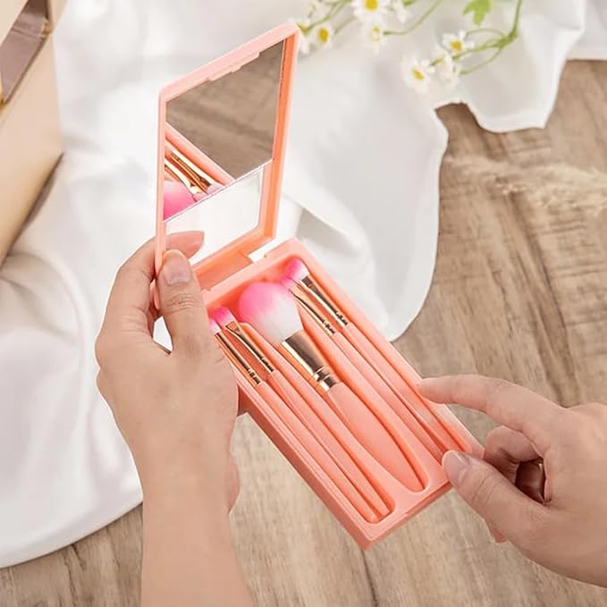 callie Personalized Makeup Brushes Sets for Women, Custom Birth Flower Bouquet Cartoon Character 5 Pcs Makeup Brushes Box Set with Name Initial and Mirror Birthday Gift for Women Girl