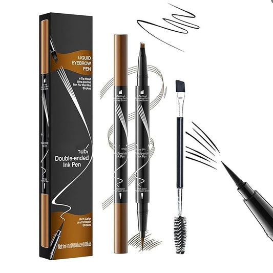 Two Eyebrow Pencils, 2025 NEW Waterproof Magic Eyebrow Pencil, Dual-Ended 3D Microblading Eyebrow Pen with 4 Tip & Eyebrow Brush, Makeup Long-Lasting Eyebrow Pen for Women (04#Black*2)