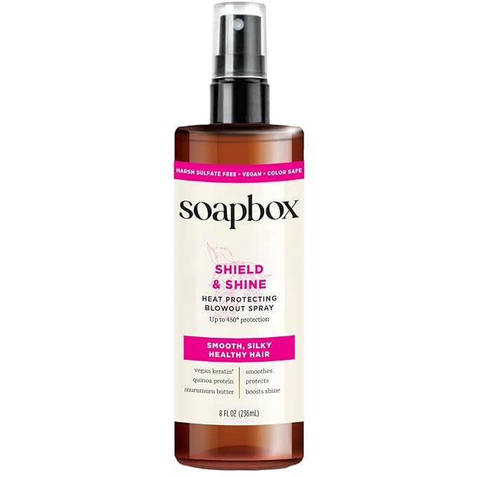 Soapbox Heat Protectant Spray, 8oz - Strengthening Hair Care, 3-in-1 Heat Protection, Shine Boosting, Anti Frizz Hair Spray, Vegan, Silicone Free, Sulfate Free, Color Safe
