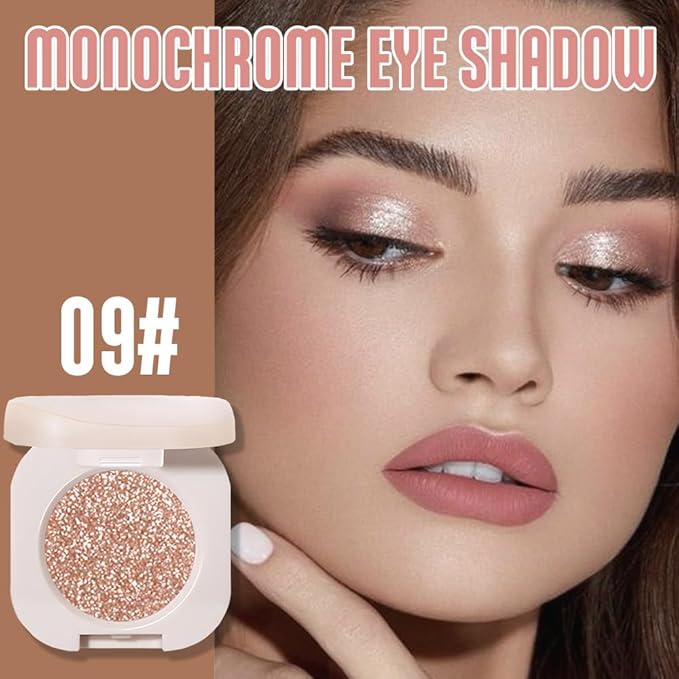 Glitter Eyeshadow Palette,Shimmer Light Nude Eyeshadow Makeup,Neutral Shiny Pressed Powder,Single Vegan Eyeshadow,Highly Pigmented Natural Eyeshadow Palette,Monochrome Long Lasting Glitter Eye Make 09
