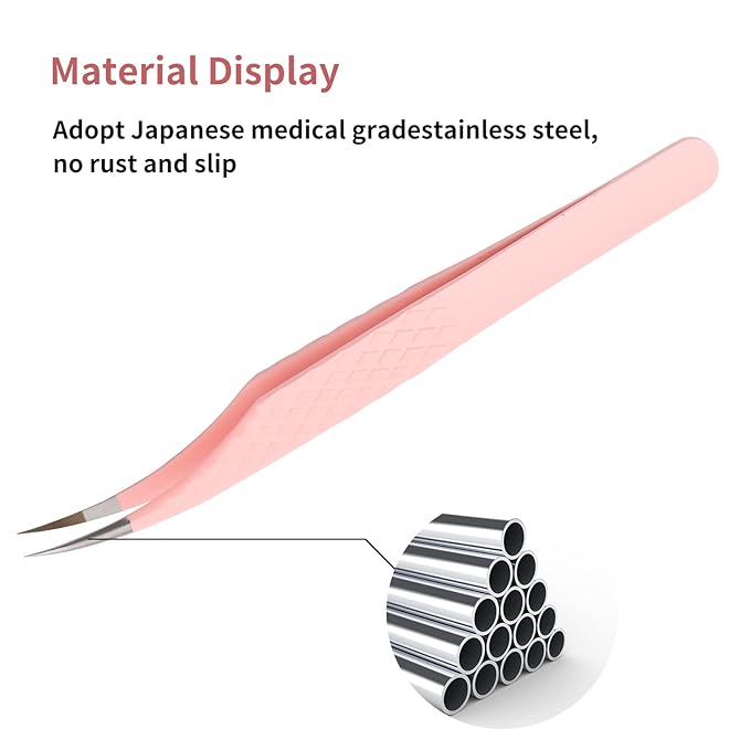 Pink Dolphin-shaped Eyelash Tweezers for Extensions - Curved, Fine, Angled