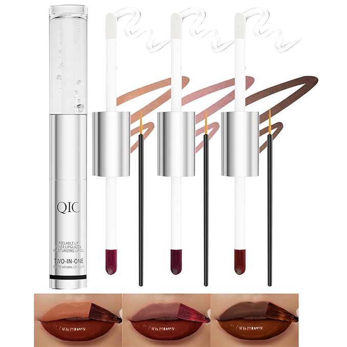 3Pcs Peel Off Lip Gloss Tattoo and Lip Oil Dual-Ended Combo, Lip Stain Peel Off Masque, Waterproof & Transfer-Proof Matte Lip Tattoo with Lip oil for All Skin Type