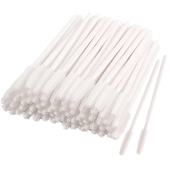 MyAoKuE-UP 100pcs Silicone Mascara Wands Disposable Eyelash Brushes Wand for Extension Makeup Brush Tool Bulk (Silicone All White)