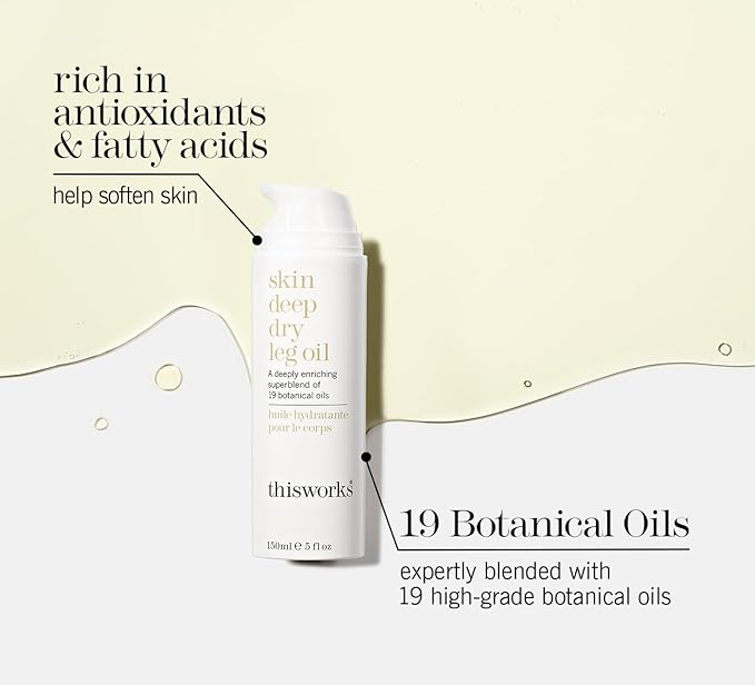THISWORKS Skin Deep Dry Leg Oil – 100% Natural Body Oil Moisturizer with 13 Essential Oils & 6 Cold-Pressed Plant Oils, Hydrates & Nourishes Dry Skin, 5 oz / 150ml