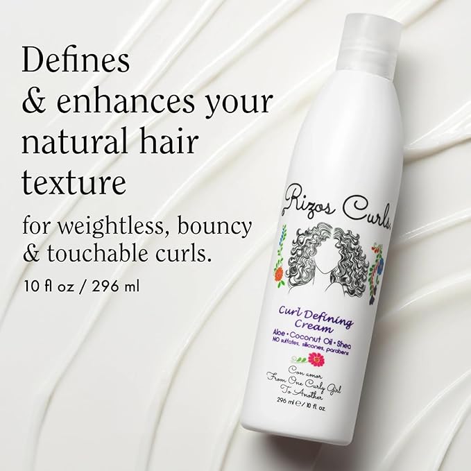 Rizos Curls Curl Defining Cream for Wavy, Curly, Coily, Kinky Hair Frizz Control, Defines, Softens, Moisturizes, Adds Shine for Hair Types Sulfate & Paraben Free