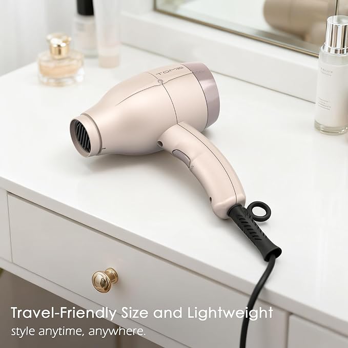 TOME Hair Dryer with Diffuser Blow Dryer Ionic 1875W Cool Shot Curly Hair Teeth Comb Nozzle attachments Light Weight Low Noise Fast Dry Pink