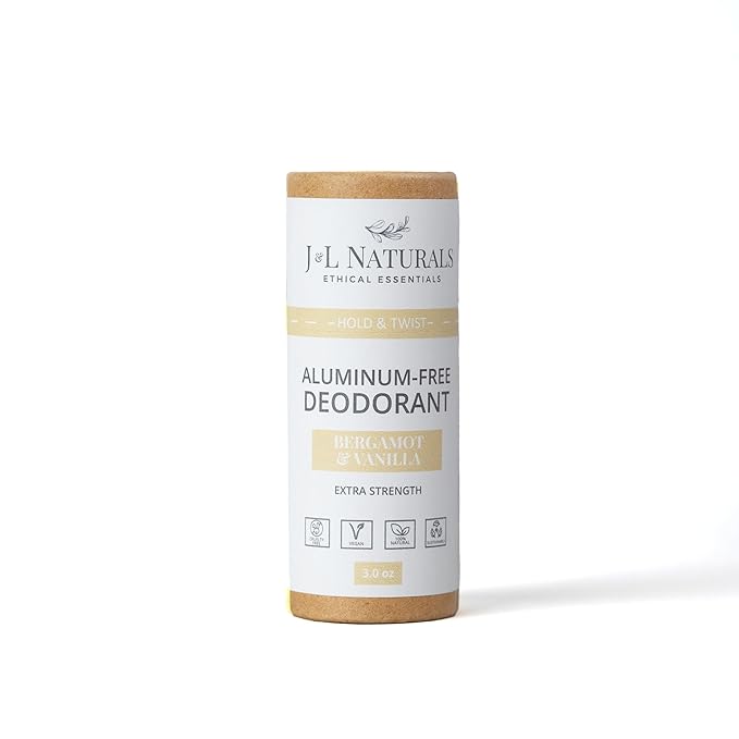 J&L Naturals Aluminum Free Deodorant for Men & Women | 100% Natural Ingredients With Coconut Oil, Shea Butter, & Essential Oils | Sustainable, Eco-Friendly (Bergamot & Vanilla, 3.0 Oz (Single))