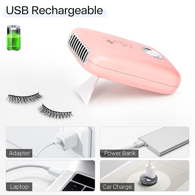 Buqikma Eyelashes Rechargeable Fan, Mini Lash Fan Eyelash Extensions Portable USB Handheld Fans Dryer Air Conditioning Blower for Eyelash Extension Supplies (Pink)