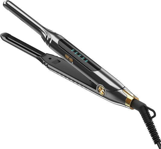 Small Flat Iron 3/10'' Mini Flat Irons for Short Hair,Pixie Cut & Bangs,Pencil Hair Straightener for Edges with LED Display,Travel Tiny Hair Straightener with Dual Voltage,Auto Shut Off（Gray）