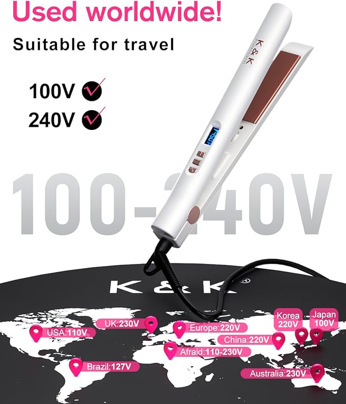K&K Shine Therapy 1 Inch Hair Straighteners, Best Hot Tools Straightening Iron with Negative Ion to Lock in Moisture & Shine, Pure Titanium Plate Ceramic Tourmaline Coated Flat Irons