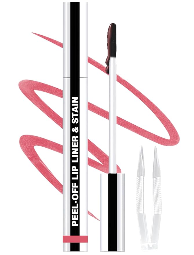 Lip Liner Stain Peel Off with Tweezer, Long Lasting Matte Lip Tattoo, Highly Pigmented Color Lip Makeup, Waterproof, Transfer-proof Lipstain for Women, for All Skin Types CORAL PINK