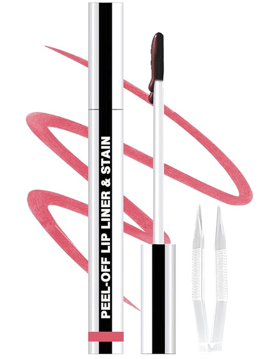 Lip Liner Stain Peel Off with Tweezer, Long Lasting Matte Lip Tattoo, Highly Pigmented Color Lip Makeup, Waterproof, Transfer-proof Lipstain for Women, for All Skin Types CORAL PINK