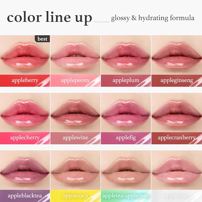 NOONI Korean Lip Oil - Appleblacktea | Long-Lasting, Moisturizing, Plumping, Revitalizing for Dry Lips, Waterproof, No Peel Off, Hydrating, Nourishing Crystal Clear, 0.12 FL Oz