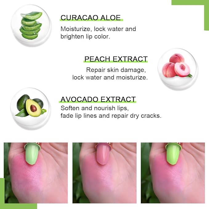 BINGBRUSH Aloe vera Color Changing Lipstick,Moisturizer Long Lasting Lip Care Magic Lip Gloss,Makeup Lipstick Set (3Pcs Aloe vera+ Peach+ Avocado Green, 3 Count (Pack of 1))