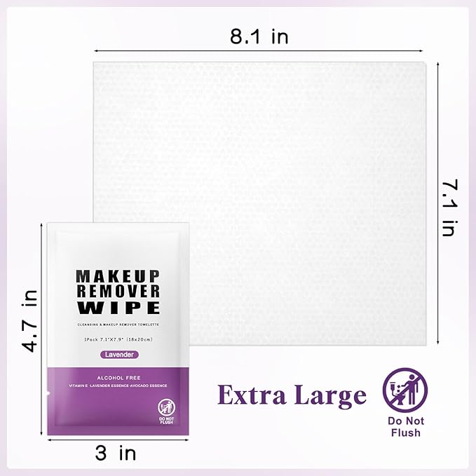 Pack of 200 Makeup Remover Wipes Individually Wrapped,Lavender Scent,Face Cleansing Wipes Bulk, Travel Towelette Makeup Remover Cloth for Face Cleansing Skin Care Remove Makeup