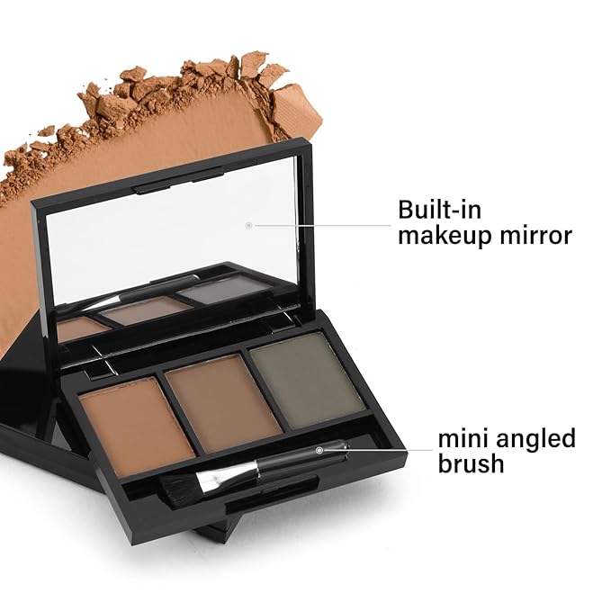 3-Color Eyebrow Powder Palette, Brow Powder Filler Kit With Mirror Brow Brush, Waterproof Neutral Eye Makeup for Women, Smudge-proof