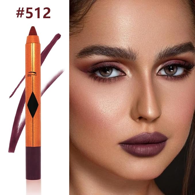 Deep Purple Red Matte Lipstick Pencil for Women Lip Liner and Lip Stain, Long Lasting Waterproof labiales mate 24 horas, originales pintalabios permanente 24 horas with Sharpener Easy to Apply 512#