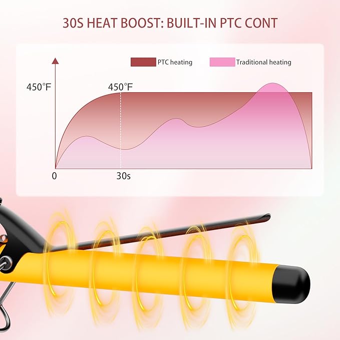 1 1/4 Inch Curling Iron, Tourmaline Ceramic Extra Long Barrel Curling Iron 1.25 Inch with Auto Shut-Off, Dual Voltage 110-240V Hair Curler Suitable for Travel, Including Glove
