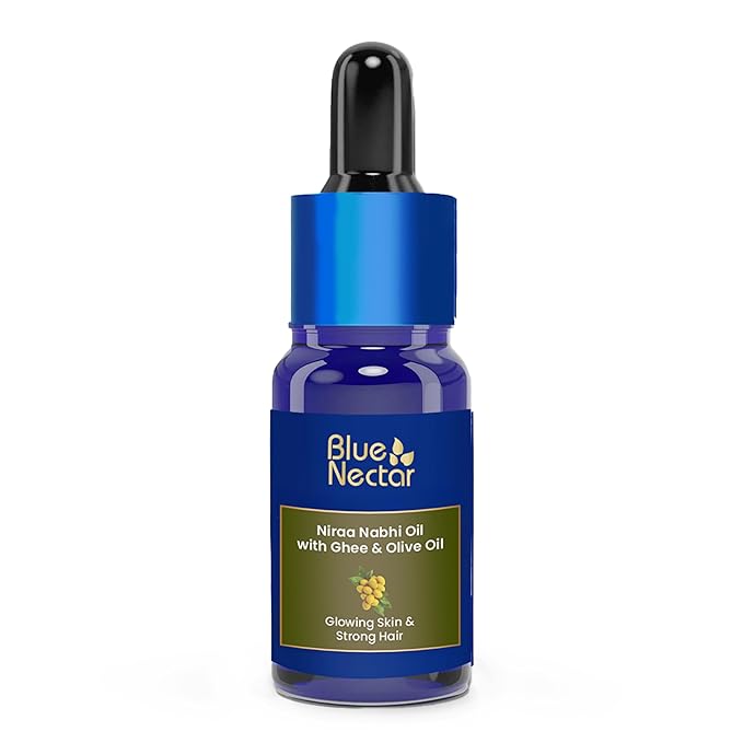 Blue Nectar Ayurveda Navel Oil with Ghee & Olive for Belly Oiling | Natural Belly Button (Nabhi) Oil for Radiant Skin & Deep Hydration (22 Herbs, 0.33 Fl Oz)