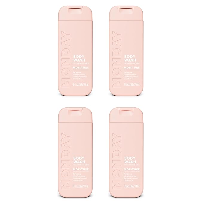 MONDAY Body Wash Moisture Travel Pack -90ML (4 Pack) - Nourishing Ingredients, Shea Butter, Coconut Oil and Grapefruit Extract, Hyrdrate and Replenish Skin