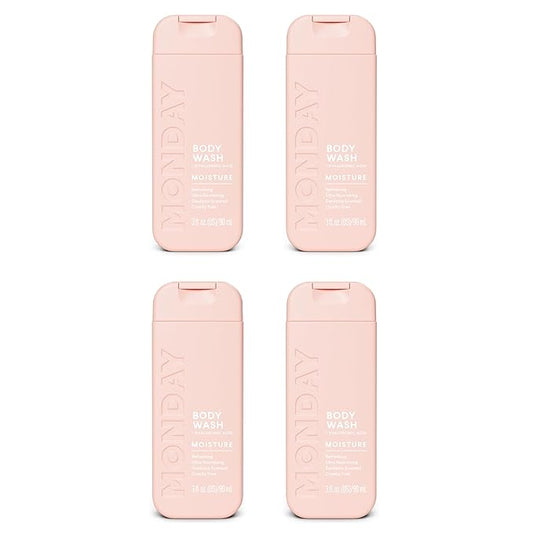 MONDAY Body Wash Moisture Travel Pack -90ML (4 Pack) - Nourishing Ingredients, Shea Butter, Coconut Oil and Grapefruit Extract, Hyrdrate and Replenish Skin