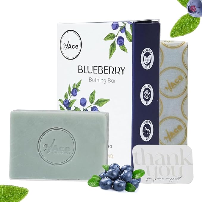 MY ACE Blueberry Bathing Bar – Handmade with Blueberry Extract & Coconut Oil, SLES & Paraben Free, Enriched with Shea Butter & Vitamin E – Antioxidant & Moisturizing
