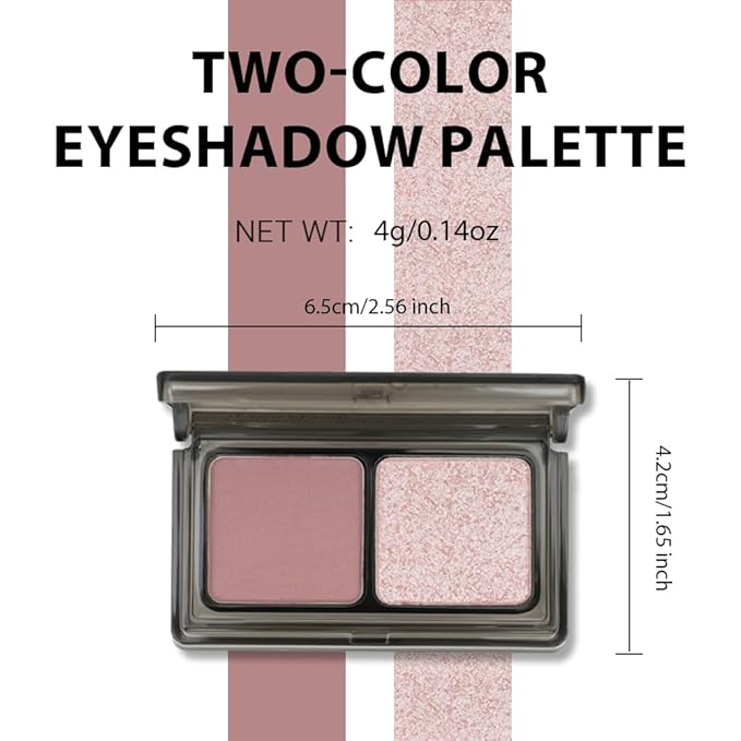 Mauve Champagne Two Color Matte Shimmer Glitter Eyeshadow Palette,Eye Shadow Powder Professional Long-Lasting Waterproof Makeup Palette,Easy-To-Apply and Compact for Travel,Vegan & Cruelty-Free