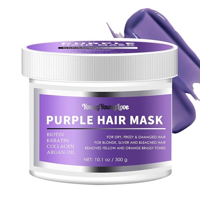 Keratin & Biotin Purple Hair Mask - Neutralizes Yellow & Orange Brassy Tones for Blonde, Silver, Bleached Hair - Deep Hydrating with Argan Oil & Collagen for Dry, Damaged, Frizzy Hair, 10.1 oz