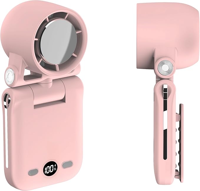 Mini Portable Handheld Clip On Rechargeable Personal Hand Fan with LED Display, High Speed Turbo Battery Operated 100 Speeds Small Fan for Travel/Outdoor/Concerts/Lash/Makeup (update pink)