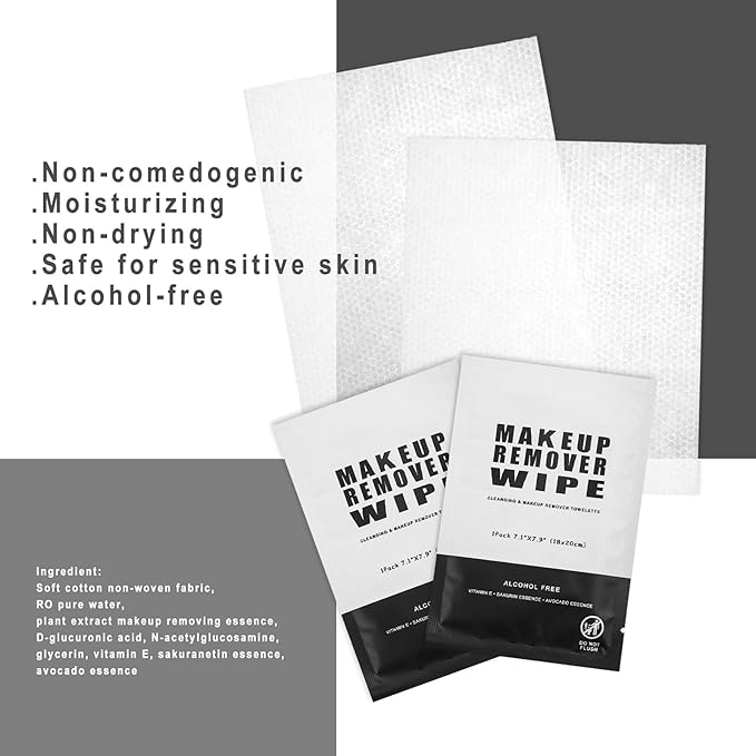 200 Count Makeup Remover Wipes Bulk Individually Wrapped Face Cleansing Wipes,Travel Towelette Makeup Remover Cloth for Face Cleansing Skin Care Remove Makeup(Black)