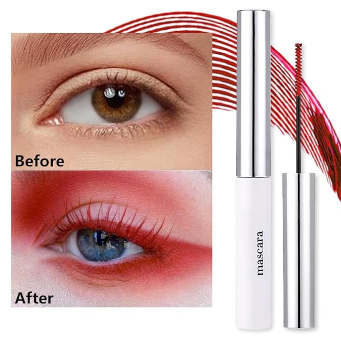 BINGBRUSH Colored Mascara for Eyelashes, Voluminous Colorful Mascara, Pink Purple Blue Green Red-Lengthening, Defining, Curling, Multiplying Formula (#07-Red, 1 Count (Pack of 1))