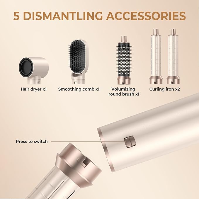 Blow Dryer Brush 5 in 1, Negative Ion Hair Dryer Brush Set Upgrade Hot Air Brush Air Styler Curling Wrap Air Curler, Curling Iron Hair Styling Tools As A Gift for Straight/Curl/Drying/Smoothing