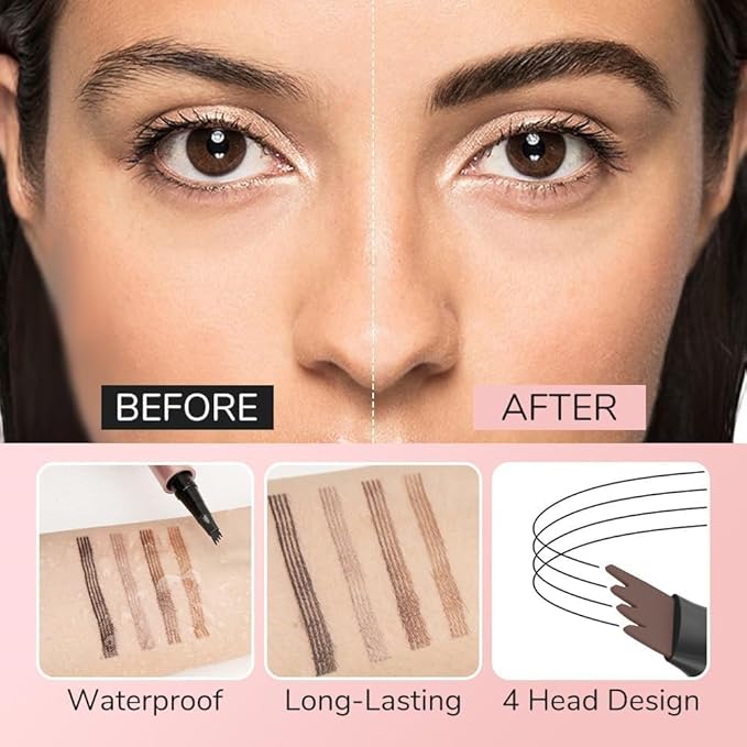 Microblading Eyebrow Pen, 2025 New Premium Waterproof Eyebrow Pencil, Eye Brow Pen with 4 Tip, Long-Lasting Natural Magic Eyebrow Makeup Fine Stroke Contouring Pencil Stay on All Day (Gray)
