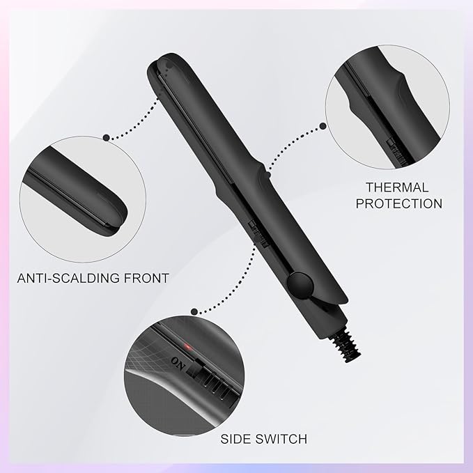Omaky 2-in-1 Mini Curling Wand Flat Iron Hair Straightener, Long-Lasting Portable Travel Curling Wand for Women Girls Short Hair, All Hair Types (1 inch x 1 inch, Black)