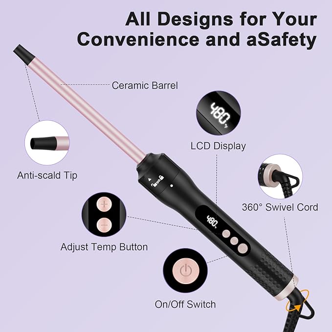 2 in 1 Curling Wand Set, 1/2 Inch Curling Iron Set with Interchangable Ceramic Curling Wand 1 Inch, Fast Heating Up Hair Curler, Dual Voltage Wand Curling Iron