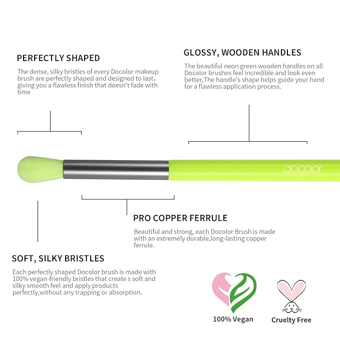 Docolor Makeup Brushes 10Pcs Makeup Brush Set Premium Synthetic Powder Kabuki Foundation Contour Blush Concealer Eye Shadow Blending Liner Make Up Brush Kit - Neon Green
