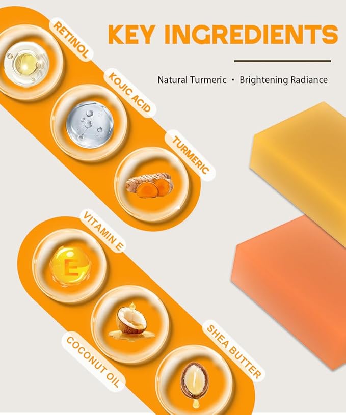 Turmeric Kojic Acid Soap for Dark Spot, Brighten Skin Face and Body Cleanser with Shea Butter, Vitamin C, Moisturizing Natural Skincare（2pcs）