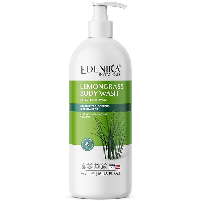 Lemongrass Body Wash with Vitamin E, Cleanses, Refreshes & Invigorates, Shower Gel for Dry and Sensitive Skin, Women & Men, Organic & Natural, 16 fl oz