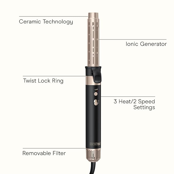 Infiniti PRO CONAIR™ Wet-to-Dry Styling Wand, Multi Hair Styling Tool for Curls, Waves, Blowouts, and Volume, 4 Attachments & Storage Bag, Amazon Exclusive, Black